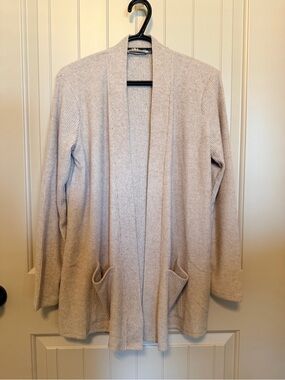 Zenana Outfitters ribbed open-front cardigan in light beige